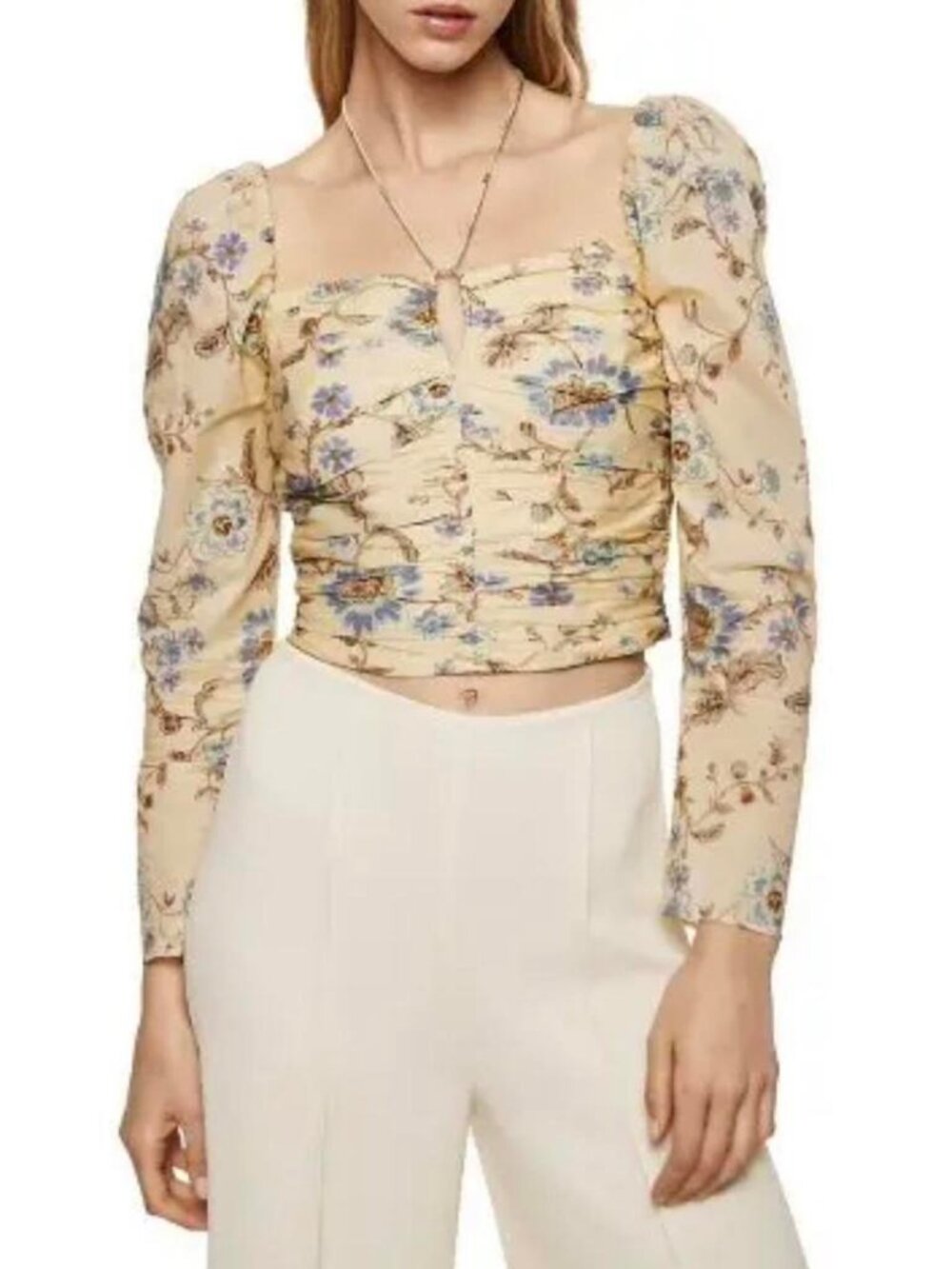 Mango Cream Yellow Floral Blouse Size 8